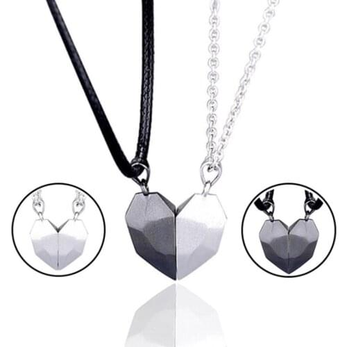 2 Stuks Magnetische Paar Ketting Liefhebbers Hart Hanger Afstand Facet Charm Ketting Vrouwen Valentijnsdag Gift