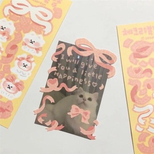 Cute Lattice Ribbon Cat Laser Stickers Hand Account Creative Happy Plan Scrapbooking Decoration Kawaii Korean Stationery Sticker