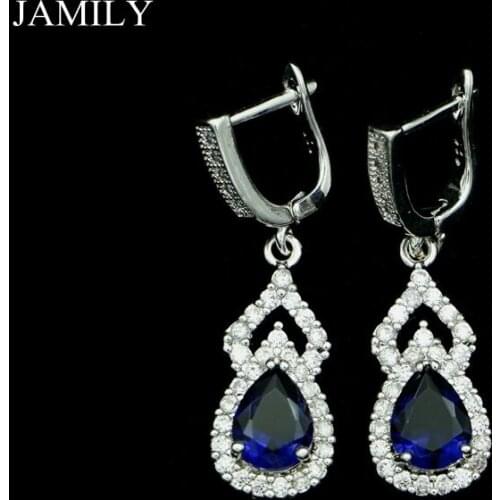 Fashion Water Drop Silver 925 Jewelry Blue Cubic Zirconia White Crystal Fashion Dangle Long Earrings Accessories For Women