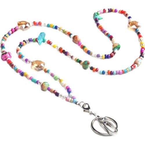 Colors Beaded Women Fashion Lanyard with Badge Holder for Teacher Nurses Mothers Necklace ID Holder Keychain Holder