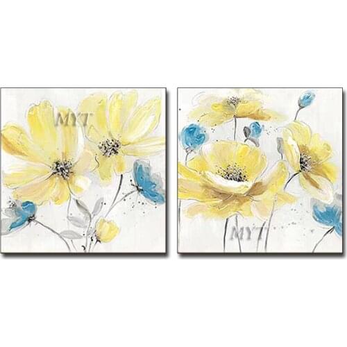 MYT High Quality Yellow Flowers Acrylic Paintings 2 Panels Abstract Canvas Wall Decor Art 100% Hand Painted Oil Painting