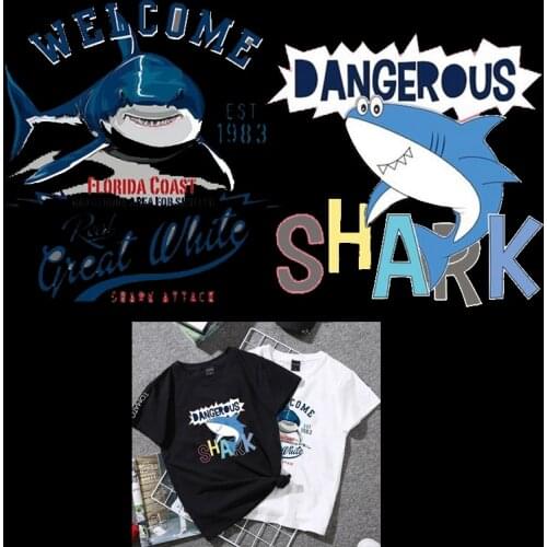Cartoon shark iron on patches for clothing heat transfer for T-shirt hoodies stickers for clothes diy appliue patch parches ropa