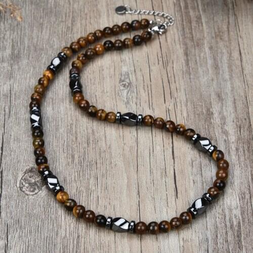 New simple natural beads Crystal Necklace men and women fashion short clavicle chain 316 stainless steel jewelry