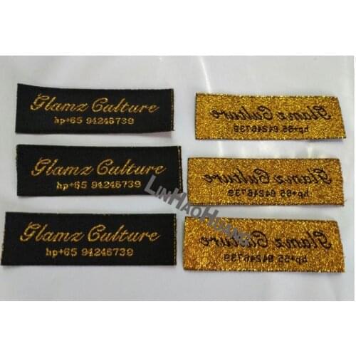 Wholesale customized garment shoe labels/woven labels/main label/embroidered tag silver gold 1000pcs 2016091202