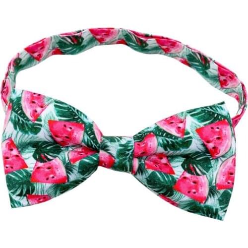 Pet Collar Summer Dog Bow Tie Tropical Fruit Pattern Printed Leaf Watermelon Dogs Cats Cotton Collar Pet Accessories Supplies