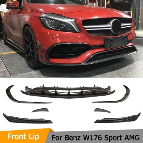 For W176 Front Lip Spoiler Splitters Canards For Benz A Class A200 A250 A45 AMG 2016-2019 8PCS Molding Garnish Bumper Decoration