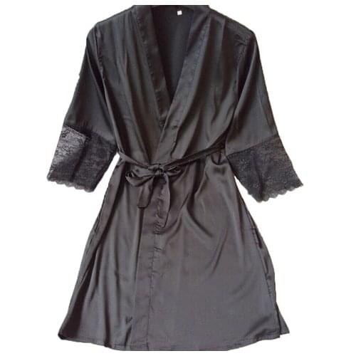 Mid-sleeve sexy women nightwear robes plus size M L XL XXL lace real silk female bathrobes free shipping 2015 vs brand hot