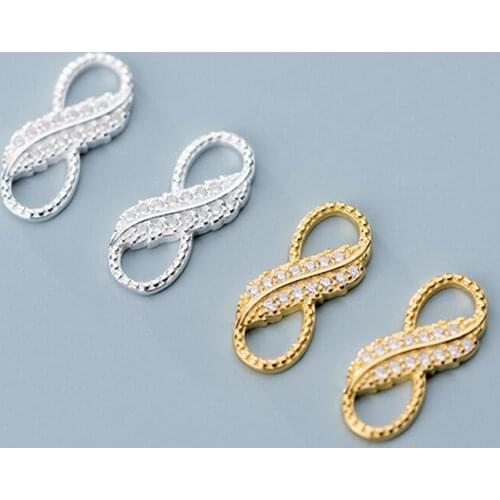 925 Sterling Silver AAA Zircon Paved Charm Connectors 15mm 8 Shape S925 Silver Connection Pendants DIY Fine Jewelry Findings