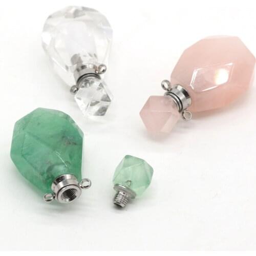 Natural Gem Stone Perfume Bottle Connector Charms Plated Silvers Crystal Essential Oil Diffuser Vial Jewelry Making Fit Necklace
