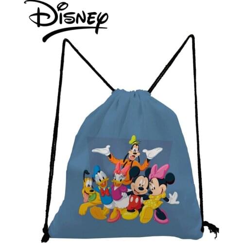 Disney Mickey Minnie Printed Backpack Cartoon Mini Child Backpack Reusable Storage Bag Party Hiking Travel Blue Drawstring Bags