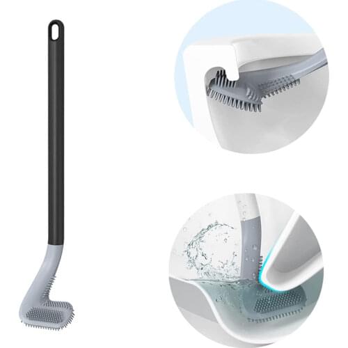 WOVHSTEAR Long Handle Toilet Cleaning Brush Silicone Toilet Brushes Bendable Silicone Brush Head Bathroom Toilet Cleaning Brush