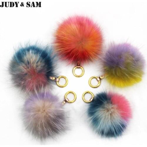 Fabulous Rainbow Colorful Fur Pompom Accessories Fashion Lady Bag Charm Real Raccoon Fur Ball Headwear Accessories