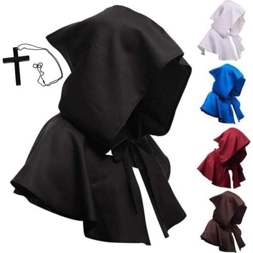 Snailify Medieval Cowl Hat Cross Necklace Wicca Pagan Hood Cosplay Grim Cowl Cloak Halloween Costume