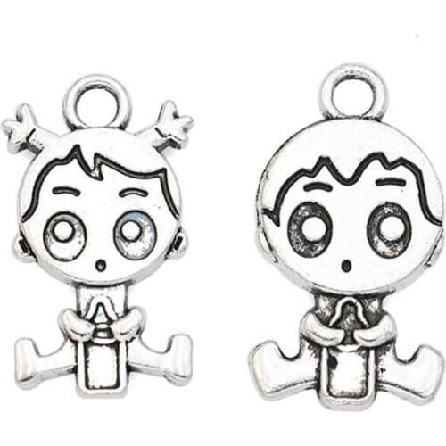 Antique Silver Plated Boy Girl Charms Pendants for Jewelry Making DIY Handmade Craft 10pcs