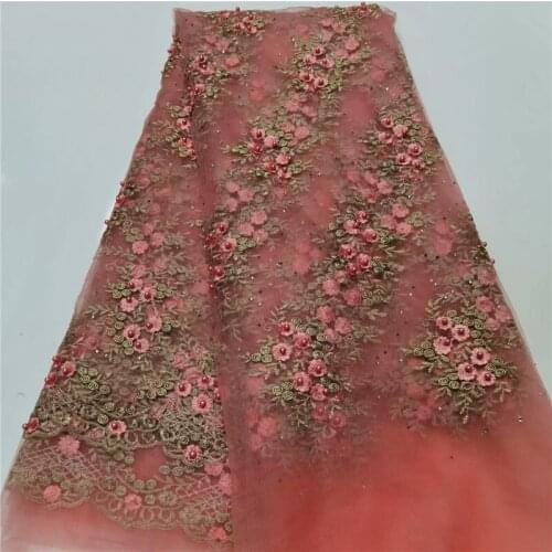 Tulle Lace Fabric With Pearls Luxury Design African French Beaded Laces Fabrics For Women Dress 5yards per lot