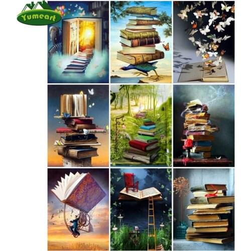 Yumeart 5D DIY Diamond Painting by Number Book Landscape Diamond Embroidery Mosaic Diamond Cross Stitch Library Home Decoration