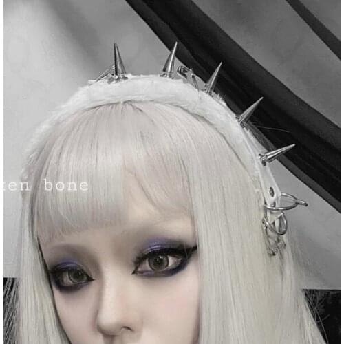 Punk headband Rivets Women White Plush