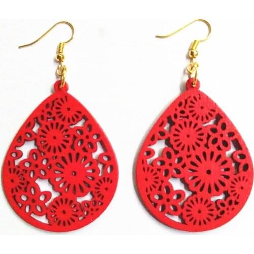 Wood Love Waterdrop Drop Earrings Women Drop Earrings Fashion Jewelry Eardrop Personality Hollow Hoop Earrings