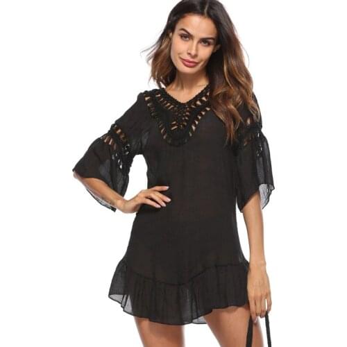 H80&S90 New 2019 Women Sexy Handmade Crochet Swimsuit Ladies'Beach Bikini Cover Up Smock Open Back Sunscreen Female Blouse Shirt