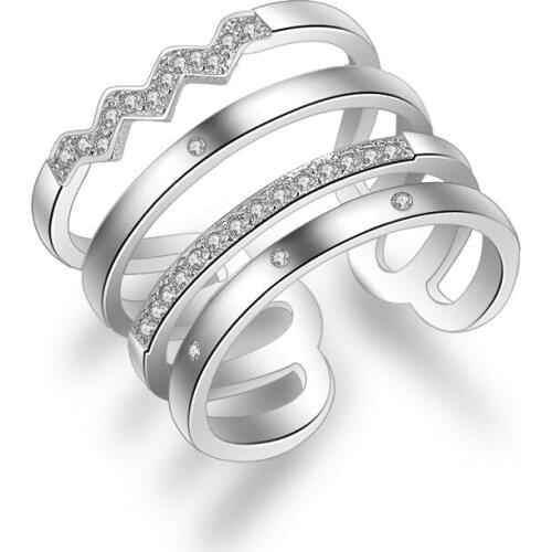 925 Sterling Silver New Fashion Shiny Zircon Adjustable Size Rings for Women Wholesale Jewelry Christmas Gift Drop Shipping