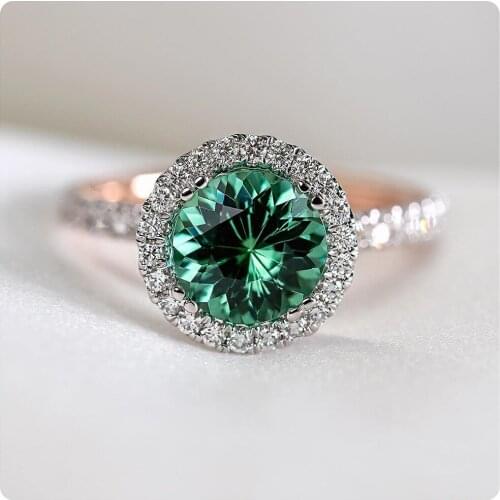 Royal Jewelry Princess Diana Soild Rose Gold Ring Natural Emerald Engagement Wedding Band Rings for Women Bridal Prasiolite