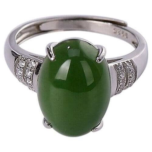 925 sterling silver natural Hetian jade ring personality affordable luxury temperament egg noodles Womens Open ring