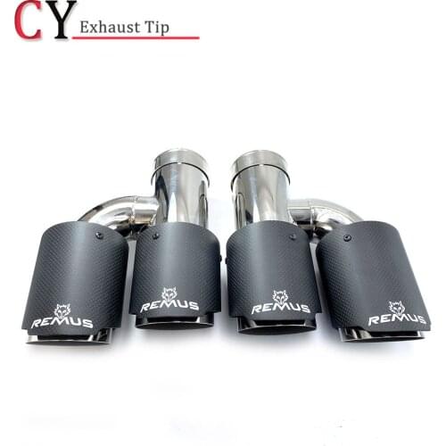 1Pair Universal H Style Dual Matt Carbon Fiber Stainless Steel Car Exhaust Tip Tailpipe Car-Styling Exhaust Muffler With Remus L