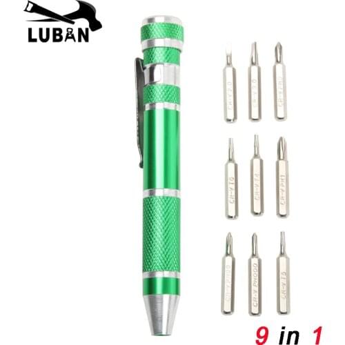 1Pc Free Shipping High quality 9in1 Precision Screwdriver Set T6 T5 T4 Phillips000, 00, 0,1 Slotted2.0, 3.0 Repairing Tool LUBAN