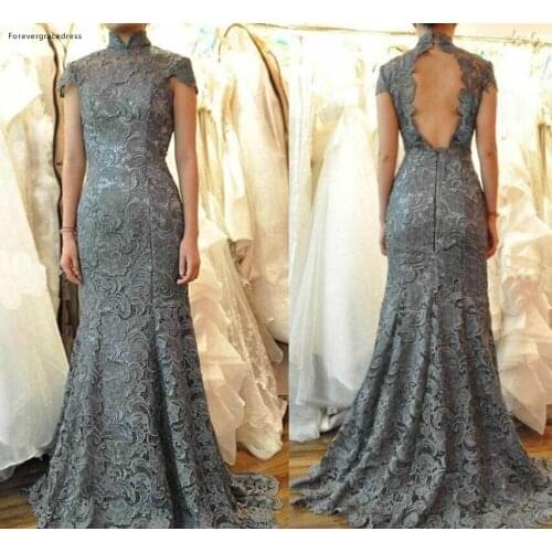 2019 Elegant Lace Mother of the Bride Dresses Mermaid High Neck Formal Godmother Evening Wedding Party Guests Gown Plus Size