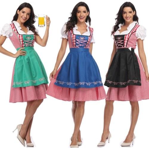 2021 German Oktoberfest Plaid Dress For Women Bavarian Beer Girl Waitress Maid Cosplay Halloween Carnival Party Parade Costume