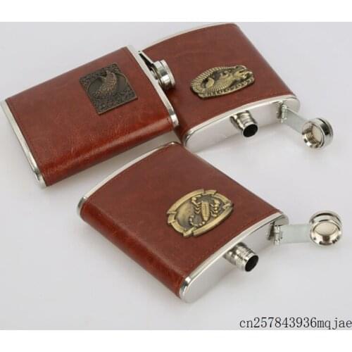 50pcs 8 oz Whisky Hip Flask Stainless Steel Alcohol Bottle Vodka Flagon with PU Leather Beer Bottle