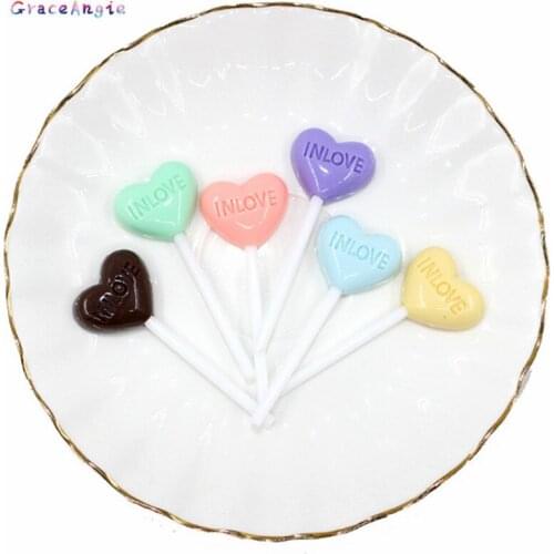 6pcs Imitation food Lollipop Charms Kawaii Candy Resin Cream Crafts Flatback 2.5*5cm Scrapbooking Decorations Fit Hair Clips
