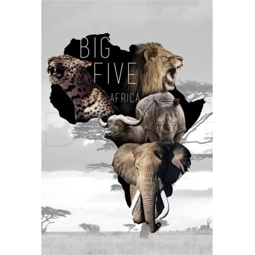 5D DIY Full Round Diamond Painting Big Five Africa Elephant & Leopard & Lion 3D Embroidery Cross Stitch Mosaic Home Decor Y242