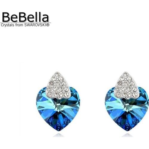 BeBella heart stud earrings with Crystals from Swarovski original fashion brand jewelry for women girl gust wedding gift