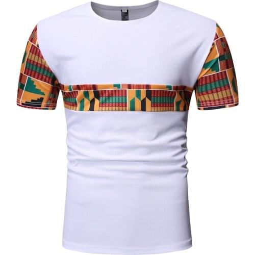 White Patchwork African Dashiki T Shirt Men Nice Summer New Short Sleeve African Clothes Streetwear Casual Camisetas Hombre XXL