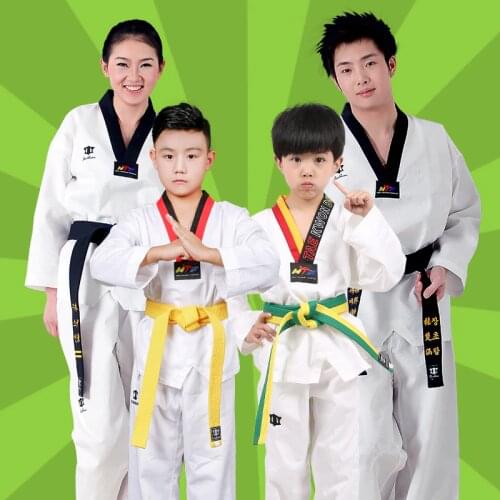 Taekwondo White dobok Taekwondo Uniforms Suits 100% Cotton tae kwon do Long Sleeve Adult Kids Cloth jiu jitsu Size XXXS-XXXL