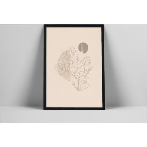 Flower Bouquet Art Print | Minimal Flowers Line Drawing | Neutral Wall Art | Printable Flower Wall Poster ape Poster | Warm Col