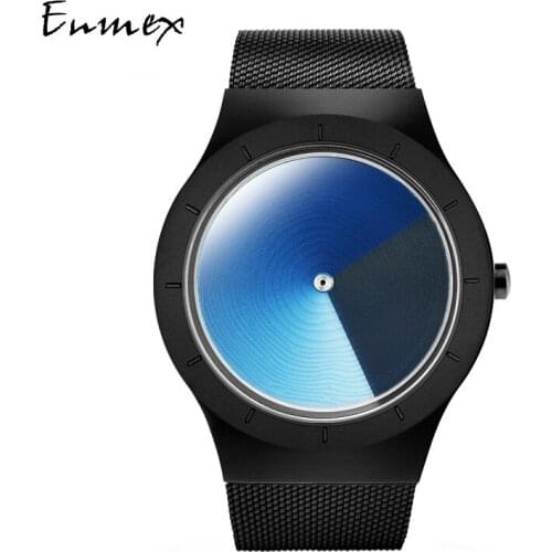 Mens gift Enmex special design wristwatch creative stainless steel vortex fashion Gradient color young peoples quartz watches