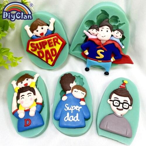 Fathers Day Fondant Silicone Mold Baking Cake Decorating Tools Parent Child Dad Styles DIY Chocolate Sugar Crafs Mould