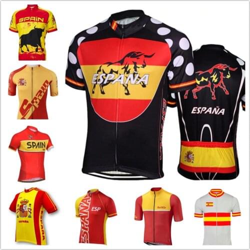 SPAIN Team Quick Dry Short Sleeve Cycling Jerseys Cycling Clothing Road Bike MTB Maillot Ropa Ciclismo Men Bike Bicycle Jersey