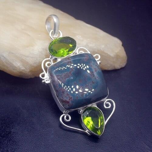 Gemstonefactory Jewelry Big Promotion Single Unique 925 Silver KAMBABA Jasper Green Topaz Peridot Lady Women Necklace Pendant