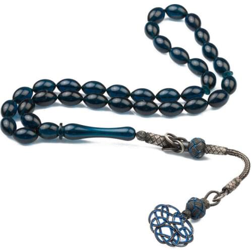 Blue Beaded Bakalite Rosary (Tasbih) with 999k Silver Tassel