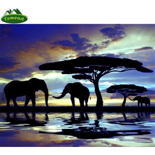 Sunrise Elephant Diamond Embroidery 5D DIY Diamond Painting African Art 3d Diamond Painting Cross Stitch Rhinestone Mosaic Kits
