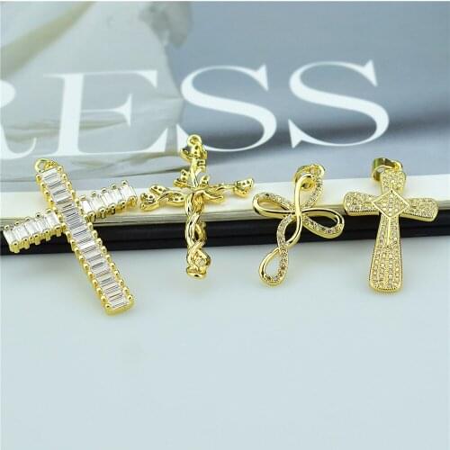 Cross pendant jewelry Christian diy gold necklace semi-finished products cross charm cubic zirconia jewelry religious female gif