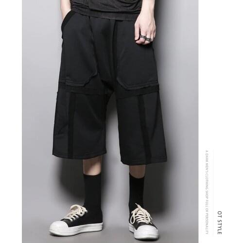 Summer Diablo personalized design irregular cutting and splicing loose straight heavy casual Capris mens fashion brand