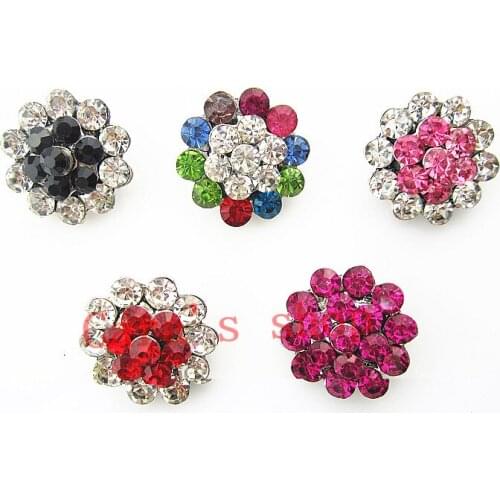 Hot selling 20pcs/lot mix 5 color crystal rhinestone flower snap button charms alloy snaps bracelets/pendant fit button jewelry