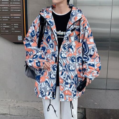 2021 Autumn Winter Jacket Coat Man Corduroy Hooded Windbreakers Fancy Printing Design Fashion Streetwear Hip hop Clothing