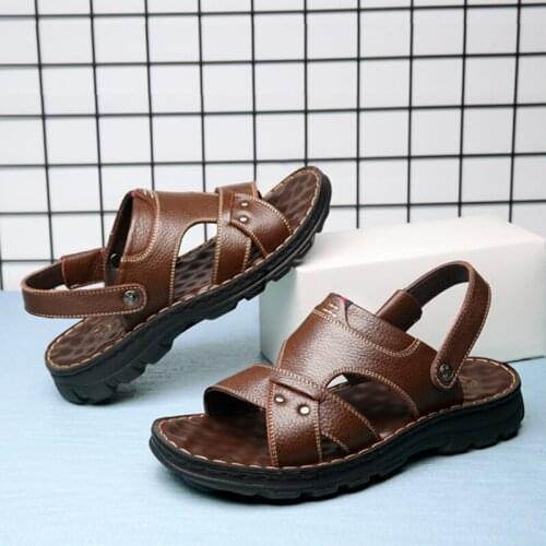 Men Sandals Summer Shoes Genuine Leather Fashion Breathble Slippers Flip Flop Beach Non-Slip Casual Outdoor Comfortable