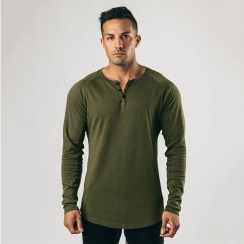 New Mens Fashion Breathable Solid Color Fitness Long Sleeve Bodybuilding Casual Autumn and Winter Trend Slim Sports T Shirt