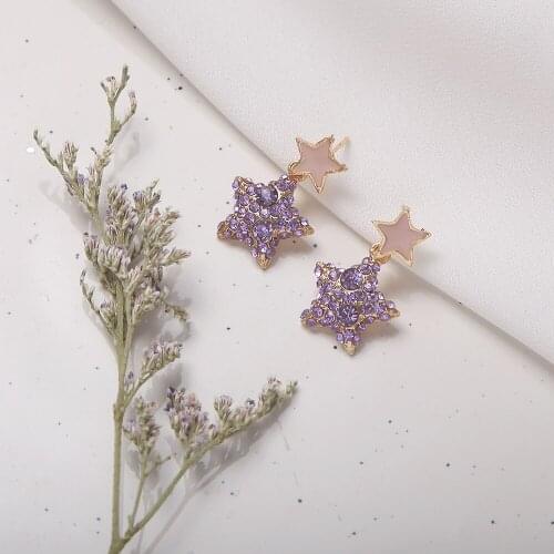 New Fashion Star Crystal Drop Earrings Womens Sweet Geometric purple Earrings Korean purple Love Jewelry Stud Earrings Gifts